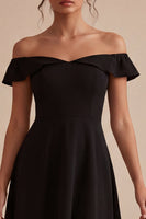 Load image into Gallery viewer, A Line High Low Off the Shoulder Little Black Dress