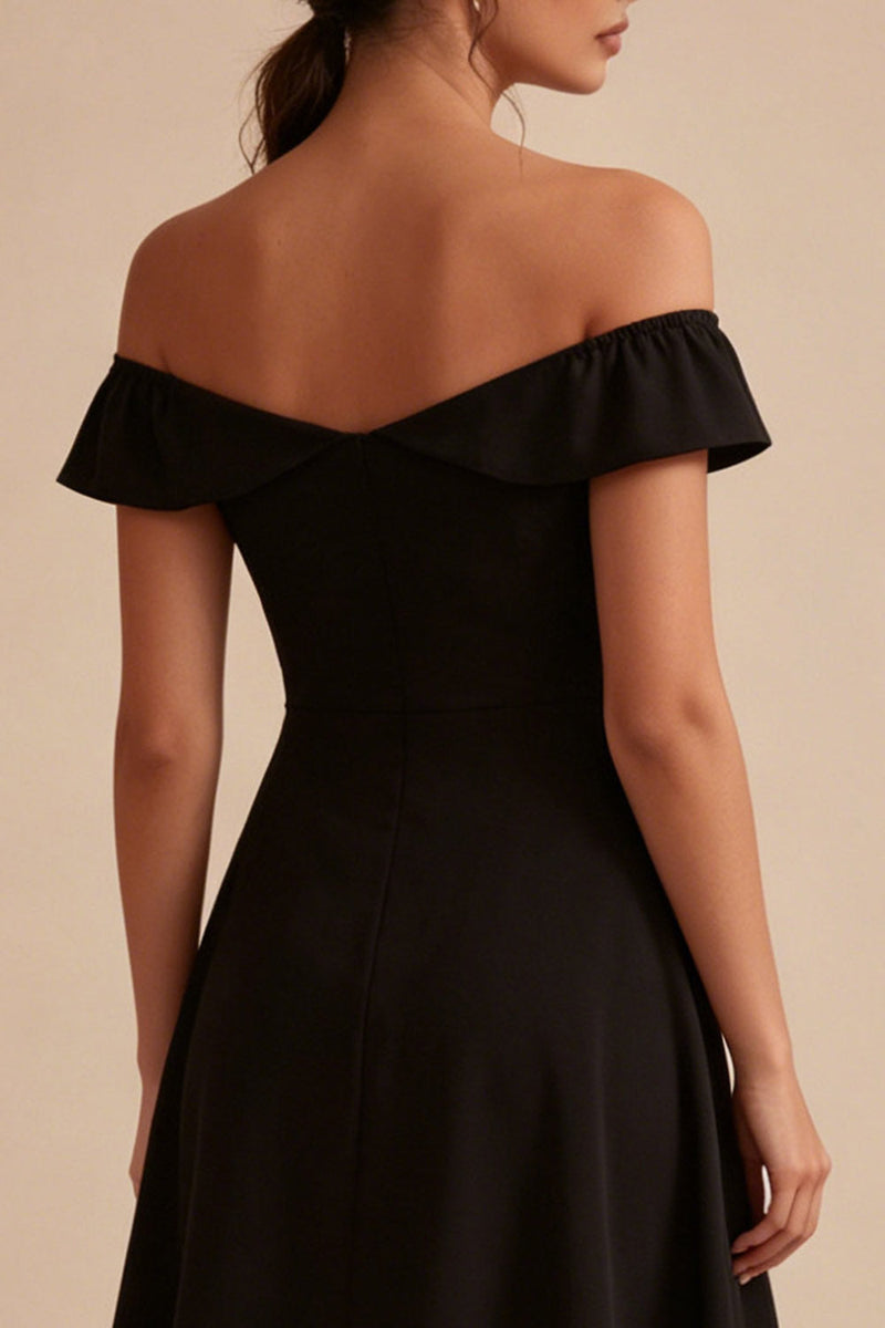 Load image into Gallery viewer, A Line High Low Off the Shoulder Little Black Dress