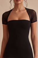 Load image into Gallery viewer, Tight Short Sleeves Mesh Little Black Dress