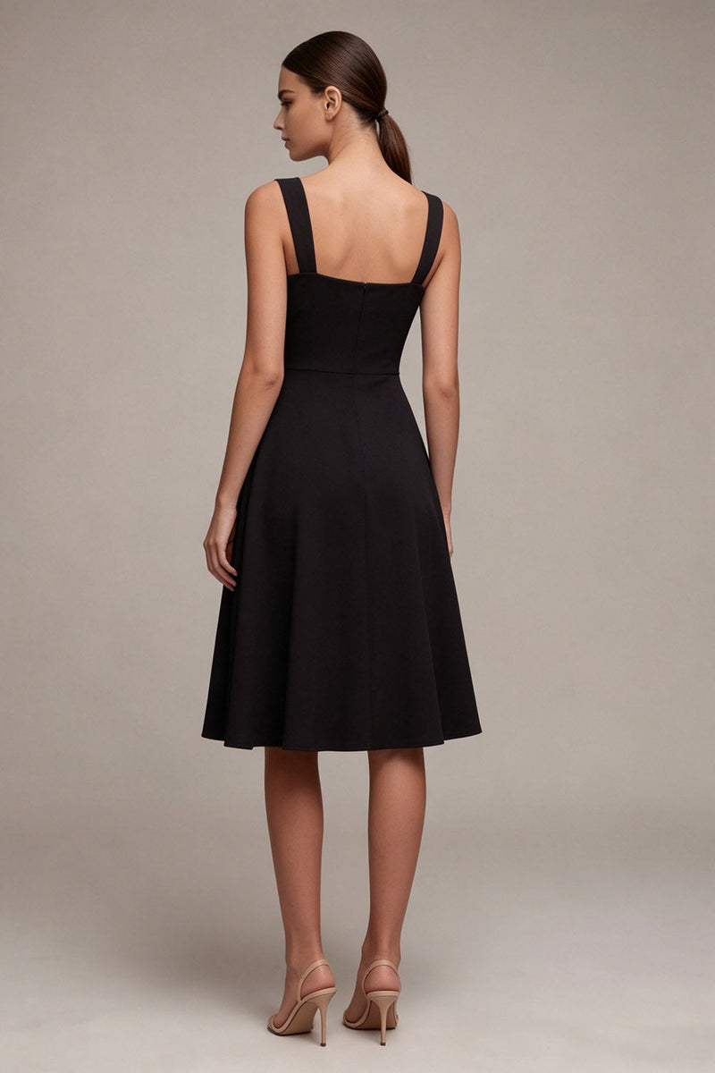 Load image into Gallery viewer, A Line Square Neck Midi Little Black Dress with Slit