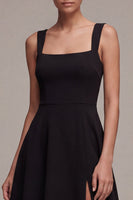 Load image into Gallery viewer, A Line Square Neck Midi Little Black Dress with Slit