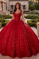 Load image into Gallery viewer, Sparkly Red Princess Long Corset Sequin Thick Straps Prom Dress