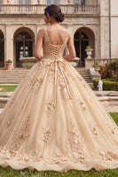 Load image into Gallery viewer, V-Neck Glitter Champagne Floral Princess Long Prom Dress