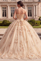 Load image into Gallery viewer, Champagne Corset Spaghetti Straps Floral Glitter Long Prom Dress