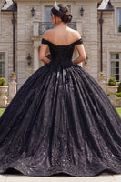 Load image into Gallery viewer, Sparkly Off the Shoulder Black Long Prom Dress with Beading