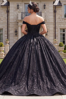 Sparkly Off the Shoulder Black Long Prom Dress with Beading