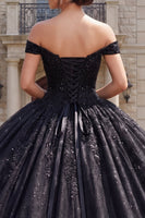 Load image into Gallery viewer, Sparkly Off the Shoulder Black Long Prom Dress with Beading