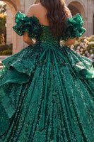Load image into Gallery viewer, Sparkly Dark Green Sequin Long Prom Dress with Ruffles