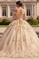 Load image into Gallery viewer, Floral Long Sleeves Corset Champagne Glitter Long Prom Dress