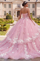 Load image into Gallery viewer, Princess Pink Floral Long Corset Prom Dress with Ruffles
