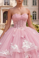 Load image into Gallery viewer, Princess Pink Floral Long Corset Prom Dress with Ruffles