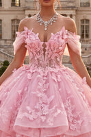 Load image into Gallery viewer, Pink Long Off the Shoulder Butterflies Princess Prom Dress with Ruffles
