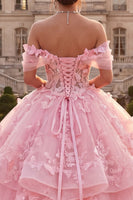 Load image into Gallery viewer, Pink Long Off the Shoulder Butterflies Princess Prom Dress with Ruffles