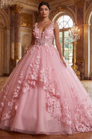 Load image into Gallery viewer, Pink V-Neck Corset Long Prom Dress with Butterflies