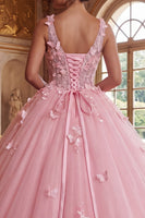 Load image into Gallery viewer, Pink V-Neck Corset Long Prom Dress with Butterflies