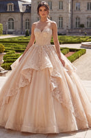 Load image into Gallery viewer, Glitter Strapless Champagne Princess Long Prom Dress with Ruffles