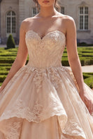Load image into Gallery viewer, Glitter Strapless Champagne Princess Long Prom Dress with Ruffles