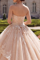 Load image into Gallery viewer, Glitter Strapless Champagne Princess Long Prom Dress with Ruffles