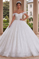 Load image into Gallery viewer, White Sparkly Off the Shoulder Princess Long Prom Dress with Beading