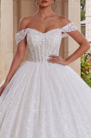 Load image into Gallery viewer, White Sparkly Off the Shoulder Princess Long Prom Dress with Beading