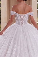 Load image into Gallery viewer, White Sparkly Off the Shoulder Princess Long Prom Dress with Beading