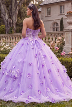 Lilac Strapless Floral Corset Long Princess Prom Dress