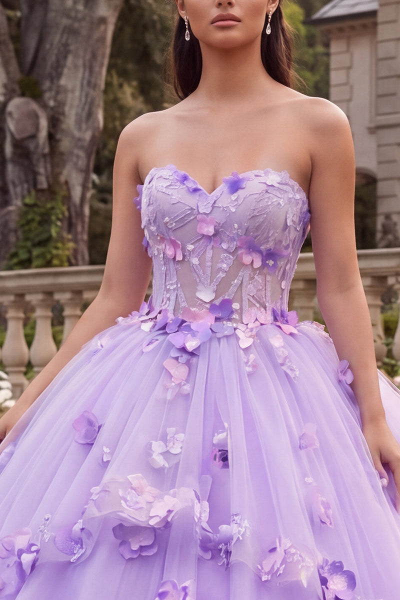 Load image into Gallery viewer, Lilac Strapless Floral Corset Long Princess Prom Dress