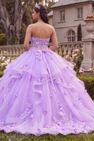Load image into Gallery viewer, Strapless Long Floral Princess Lilac Corset Prom Dress with Ruffles