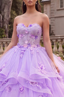 Load image into Gallery viewer, Strapless Long Floral Princess Lilac Corset Prom Dress with Ruffles