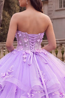 Load image into Gallery viewer, Strapless Long Floral Princess Lilac Corset Prom Dress with Ruffles