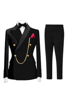 Load image into Gallery viewer, 2 Piece Dark Green Peak Lapel Men Prom Suits with Gold Chain
