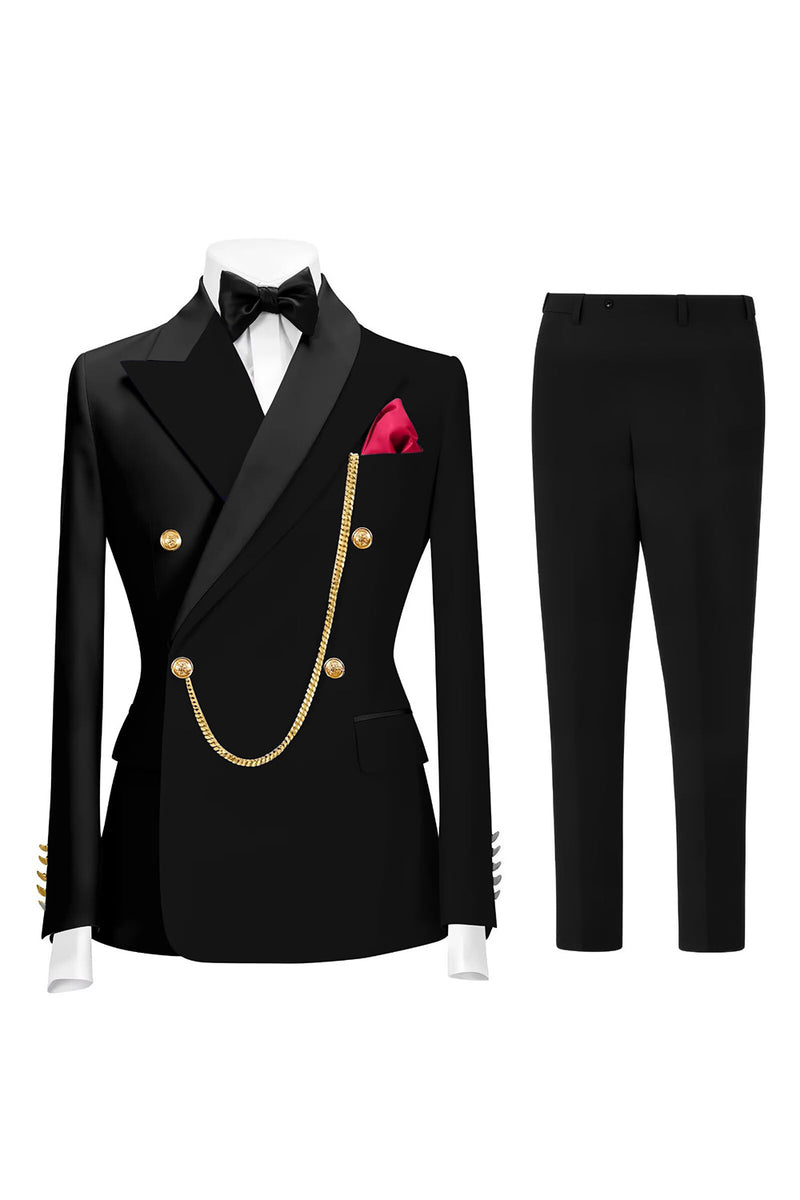 Load image into Gallery viewer, 2 Piece Dark Green Peak Lapel Men Prom Suits with Gold Chain