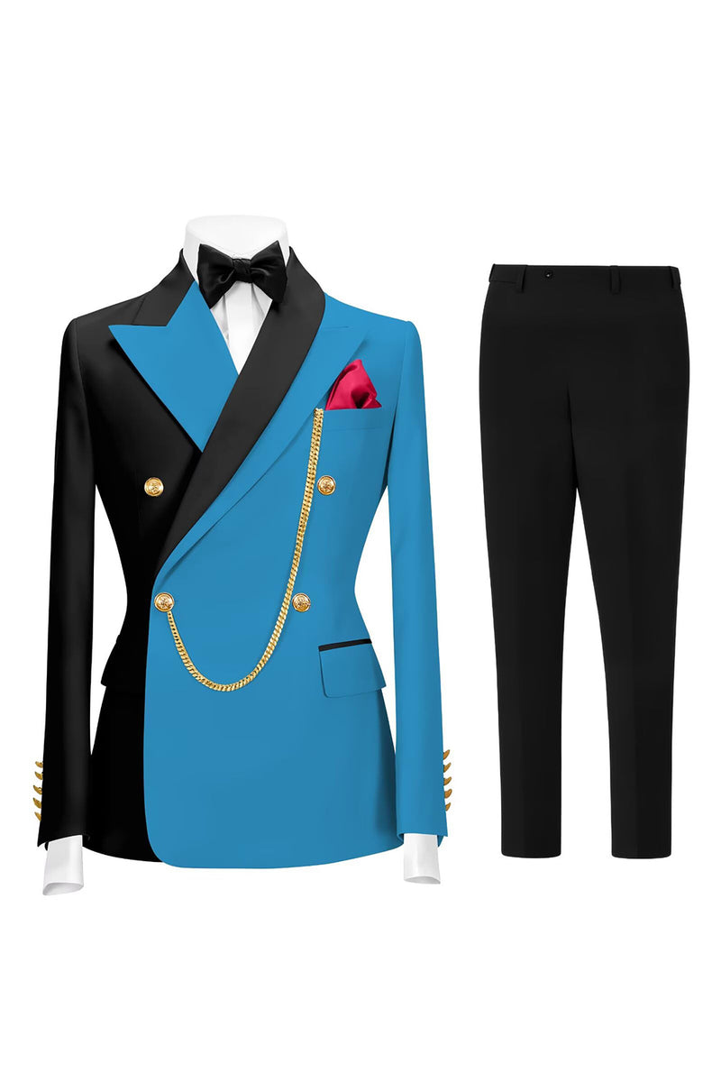 Load image into Gallery viewer, 2 Piece Dark Green Peak Lapel Men Prom Suits with Gold Chain