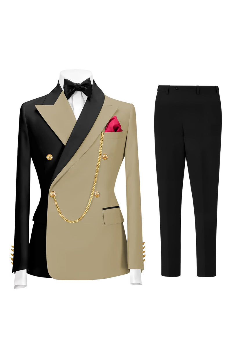 Load image into Gallery viewer, 2 Piece Dark Green Peak Lapel Men Prom Suits with Gold Chain