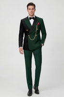 Load image into Gallery viewer, 2 Piece Dark Green Peak Lapel Men Prom Suits with Gold Chain
