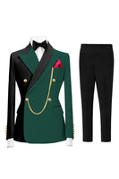 Load image into Gallery viewer, 2 Piece Dark Green Peak Lapel Men Prom Suits with Gold Chain