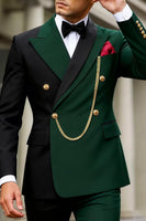 Load image into Gallery viewer, 2 Piece Dark Green Peak Lapel Men Prom Suits with Gold Chain