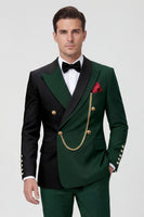 Load image into Gallery viewer, 2 Piece Dark Green Peak Lapel Men Prom Suits with Gold Chain