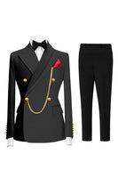 Load image into Gallery viewer, 2 Piece Dark Green Peak Lapel Men Prom Suits with Gold Chain