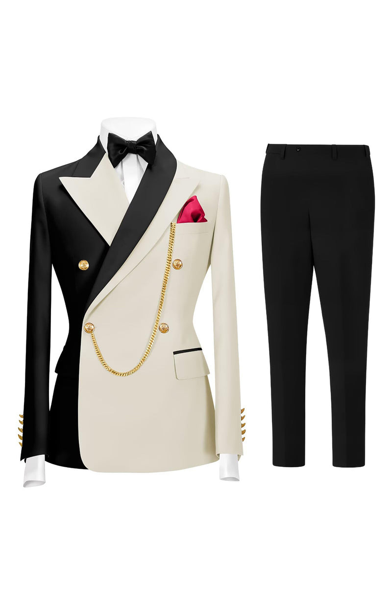 Load image into Gallery viewer, 2 Piece Dark Green Peak Lapel Men Prom Suits with Gold Chain