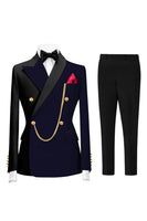 Load image into Gallery viewer, 2 Piece Dark Green Peak Lapel Men Prom Suits with Gold Chain