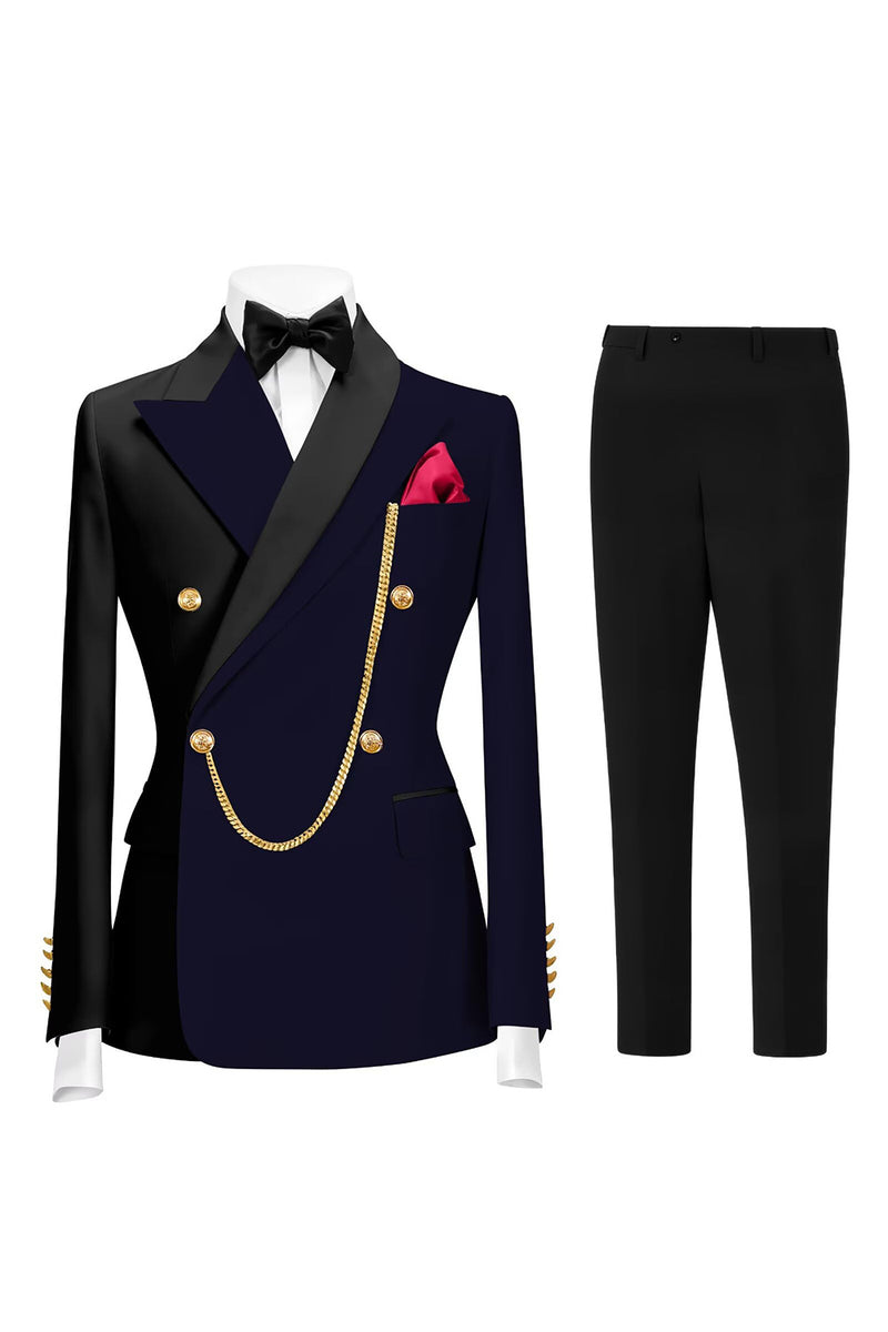 Load image into Gallery viewer, 2 Piece Dark Green Peak Lapel Men Prom Suits with Gold Chain