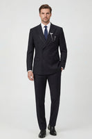 Load image into Gallery viewer, Black 2 Piece Double Breasted Peak Lapel Men Prom Suits with Pockets