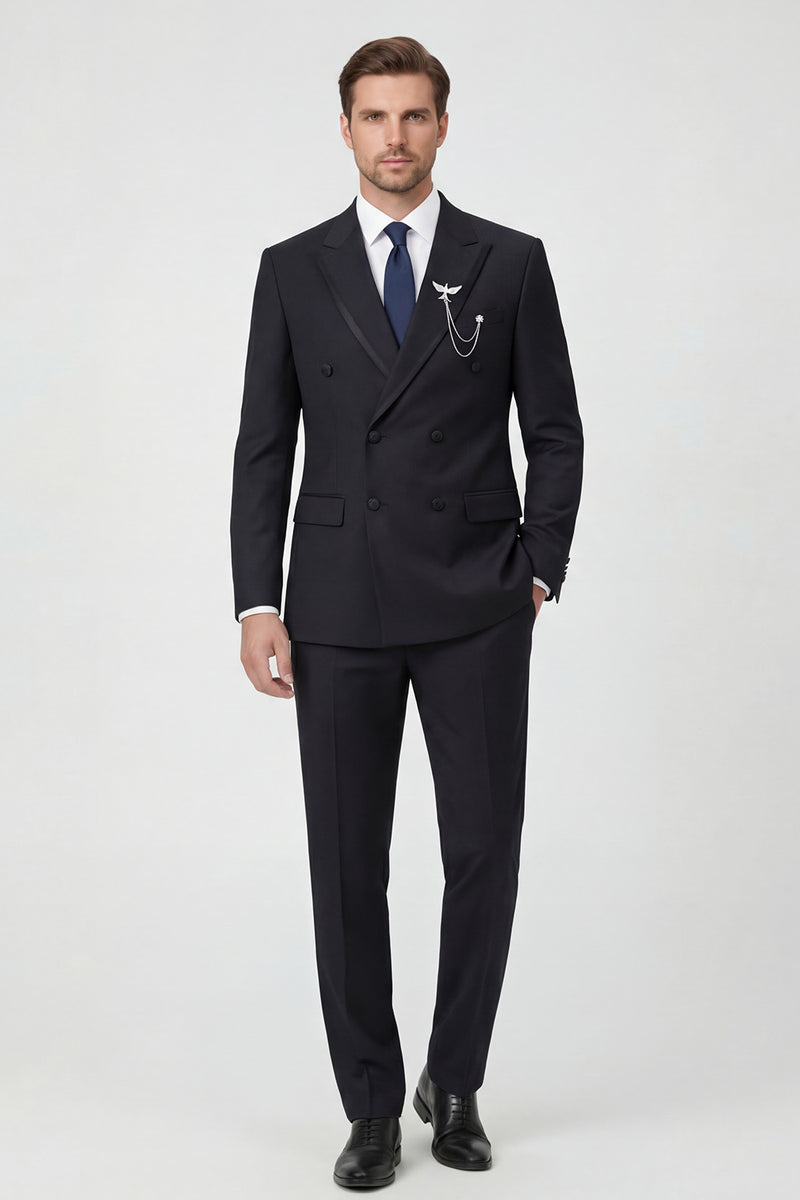 Load image into Gallery viewer, Black 2 Piece Double Breasted Peak Lapel Men Prom Suits with Pockets