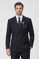 Load image into Gallery viewer, Black 2 Piece Double Breasted Peak Lapel Men Prom Suits with Pockets
