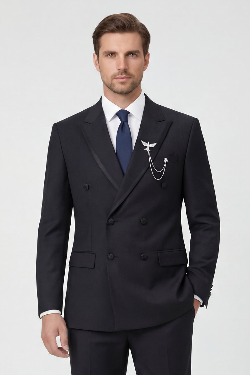 Load image into Gallery viewer, Black 2 Piece Double Breasted Peak Lapel Men Prom Suits with Pockets