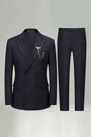 Load image into Gallery viewer, Black 2 Piece Double Breasted Peak Lapel Men Prom Suits with Pockets