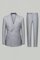 Load image into Gallery viewer, Black 2 Piece Double Breasted Peak Lapel Men Prom Suits with Pockets