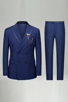 Load image into Gallery viewer, Black 2 Piece Double Breasted Peak Lapel Men Prom Suits with Pockets