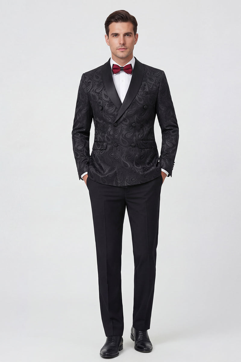 Load image into Gallery viewer, Jacquard Black 2 Piece Double Breasted Men Prom Suits with Pockets